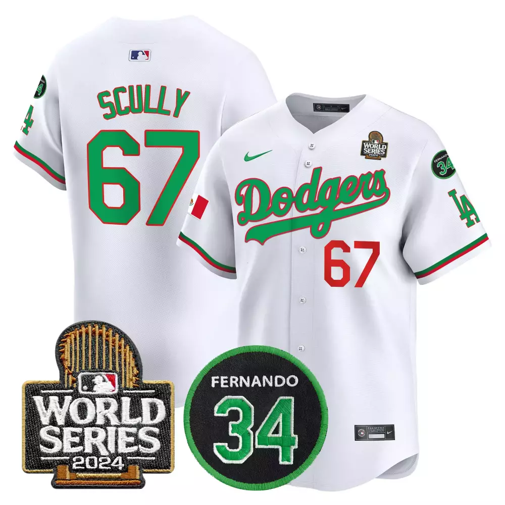 Vin Scully Dodgers Mexico White Jersey | 2024 World Series Patch | Limited Edition Fan Gear | For Men, Women & Youth