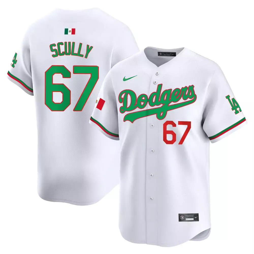 Vin Scully Dodgers Mexico White Jersey | 2024 World Series Patch | Limited Edition Fan Gear | For Men, Women & Youth