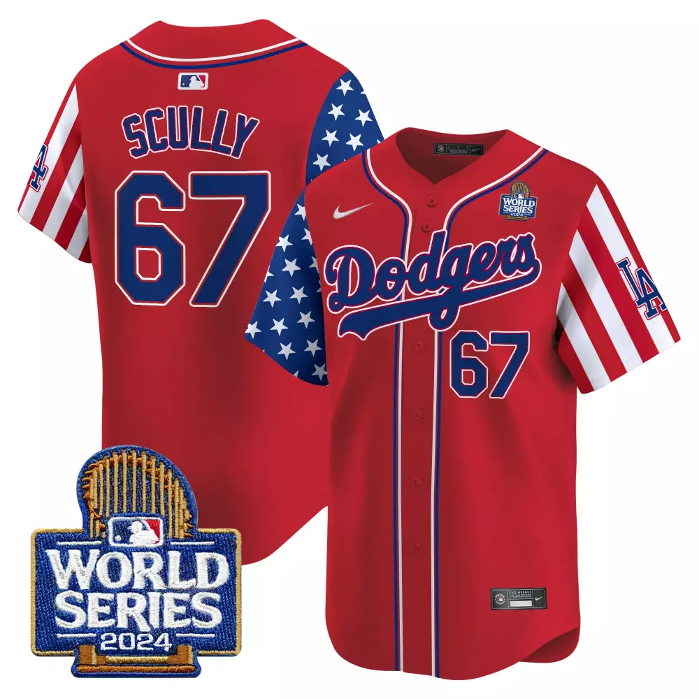 Vin Scully Red Men's Dodgers American Style 2024 World Series Vapor Premier Jersey V2 | Limited Edition | For Men