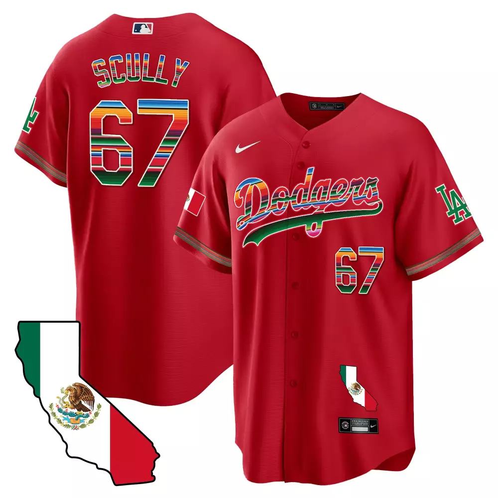 Vin Scully Red Men's Dodgers Mexico California Patch Vapor Premier Jersey V2 | Limited Edition | For Men