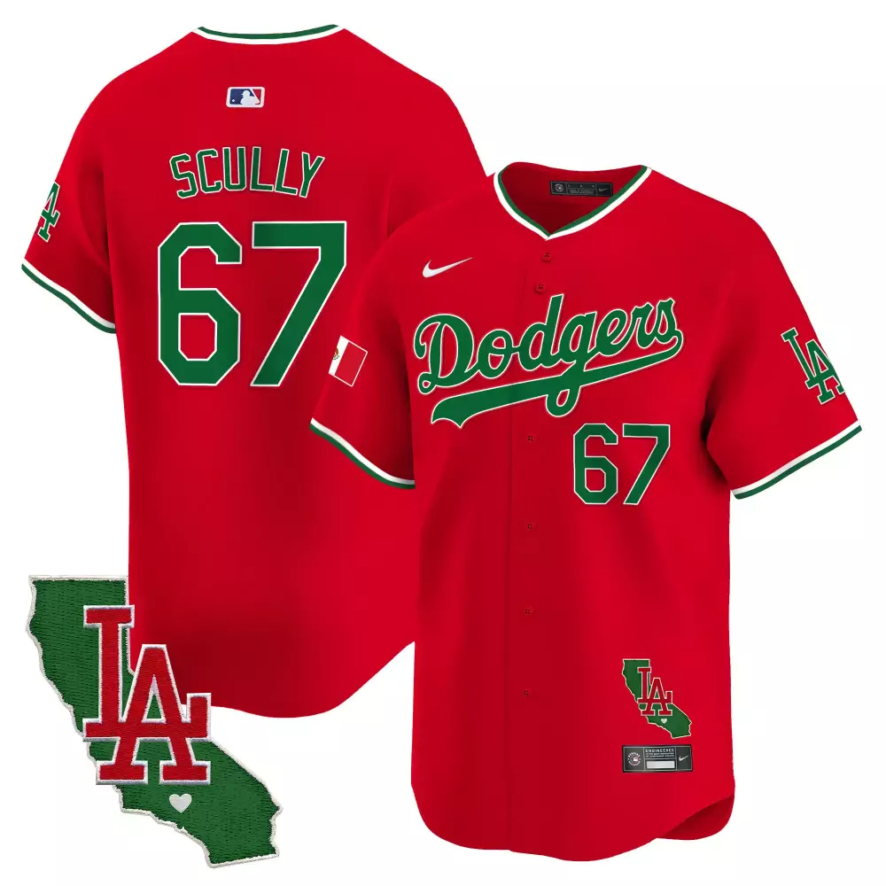 Vin Scully Dodgers Red California Patch Vapor Premier Limited Jersey | All Stitched | Men's Fan Gear | For Men, Women & Youth