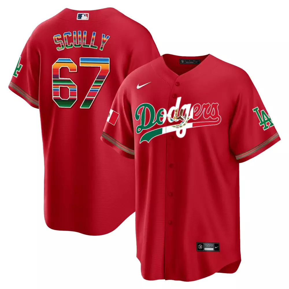 Vin Scully Dodgers Mexico Cool Base Limited Jersey V4 | Red Stitched | Game Day Outfit for Men, Women & Youth