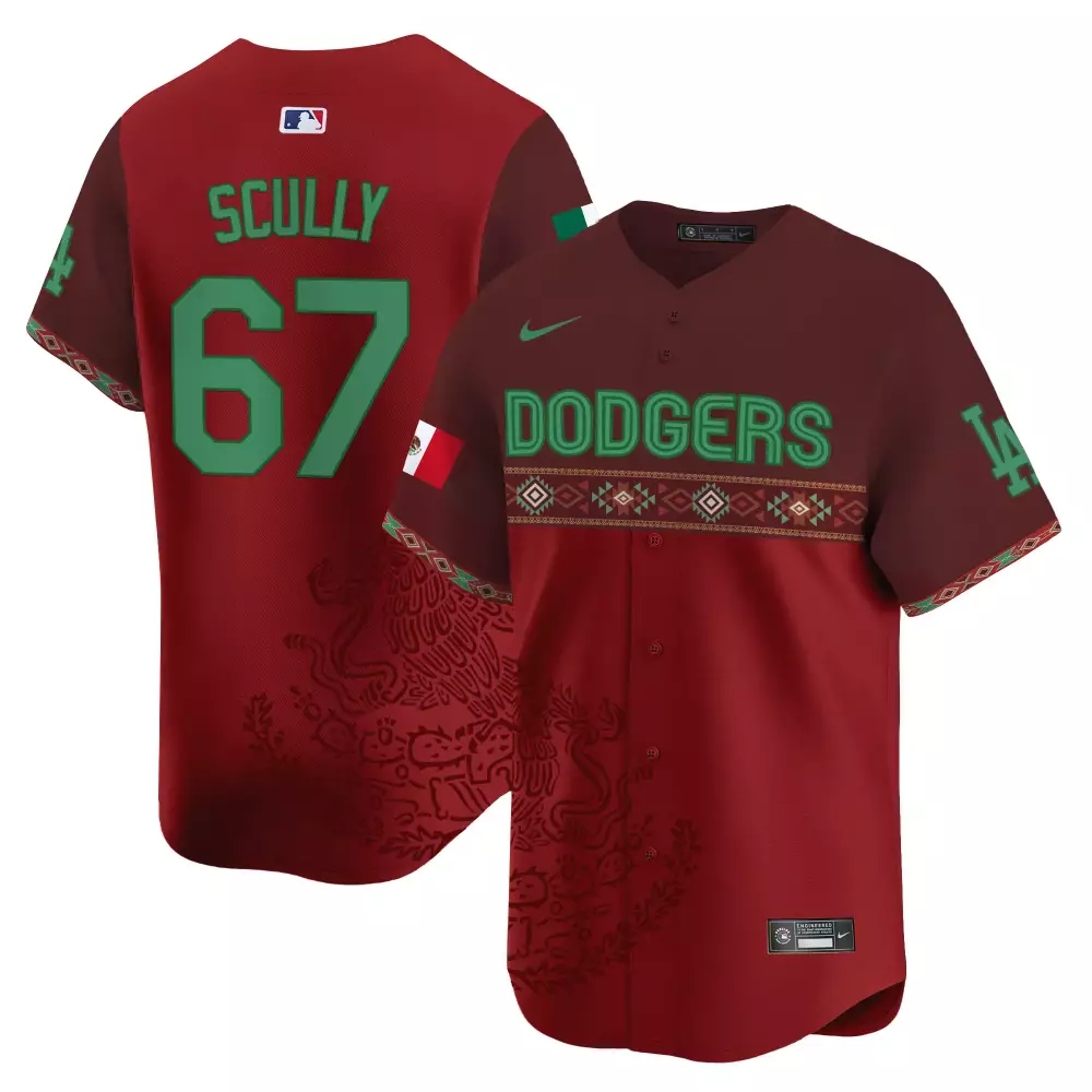 Vin Scully Dodgers Mexico Vapor Premier Limited Jersey V3 | Red Printed | Game Day Outfit for Men, Women & Youth