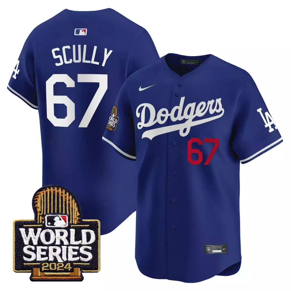 Vin Scully Royal Men's Dodgers 2024 World Series Jersey | Premier Stitched | For Men, Women & Youth