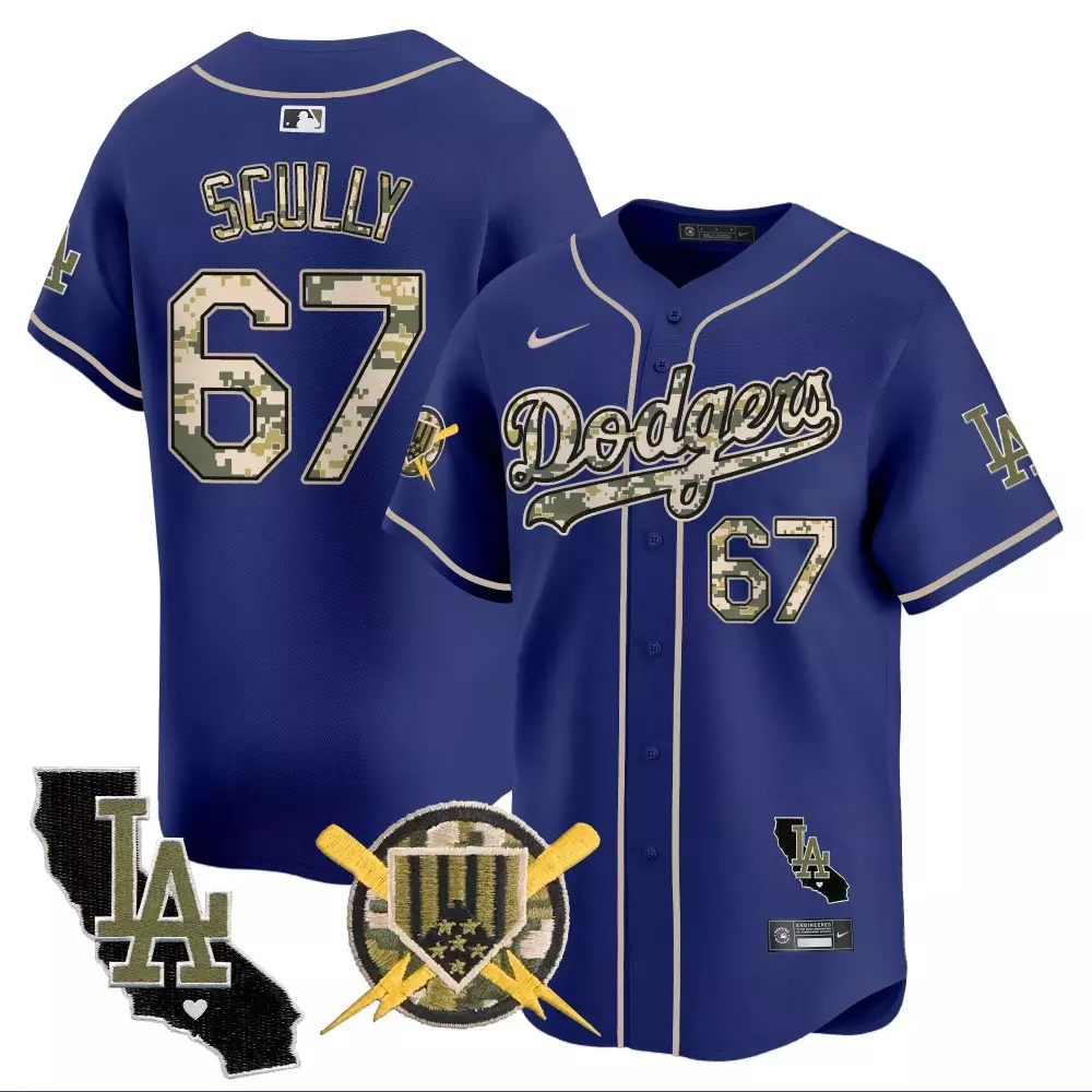 Vin Scully Royal Men's Dodgers Armed Forces Day Jersey | Premier Stitched | For Men, Women & Youth