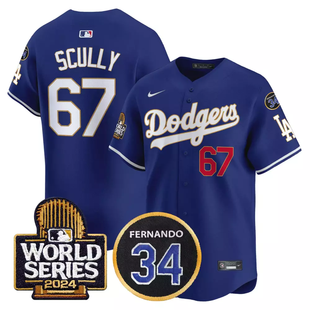 Vin Scully Royal Men's Dodgers Fernando Memorial 2024 World Series Jersey | Premier Stitched | For Men, Women & Youth