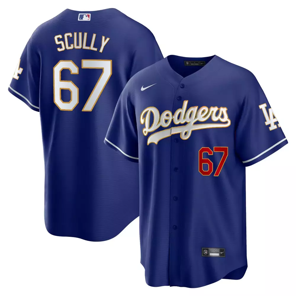 Vin Scully Royal Men's Dodgers Fernando Valenzuela Memorial 2024 World Series Jersey | Premier Stitched | For Men, Women & Youth