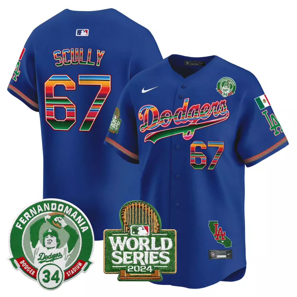 Vin Scully Dodgers Royal Mexico Fernando Valenzuela 2024 World Series Jersey | Premier Limited Edition | For Men, Women & Youth
