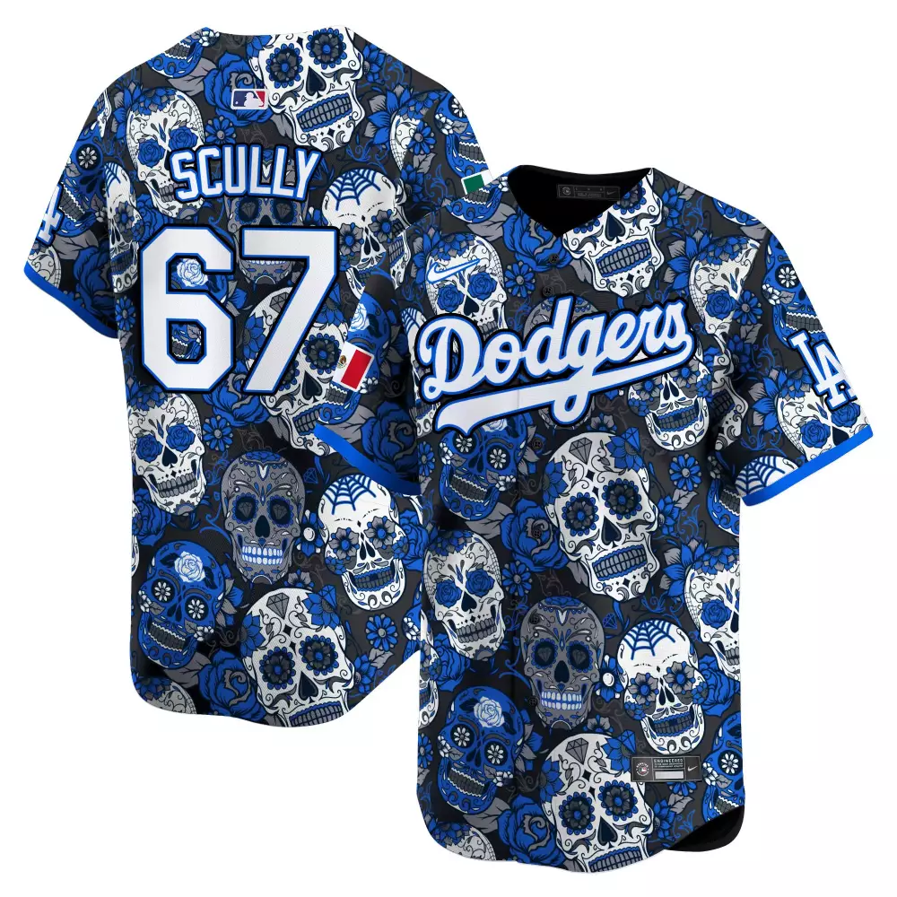 Vin Scully Dodgers Royal Mexico Sugar Skull Jersey V2 | Premier Limited Edition | For Men, Women & Youth
