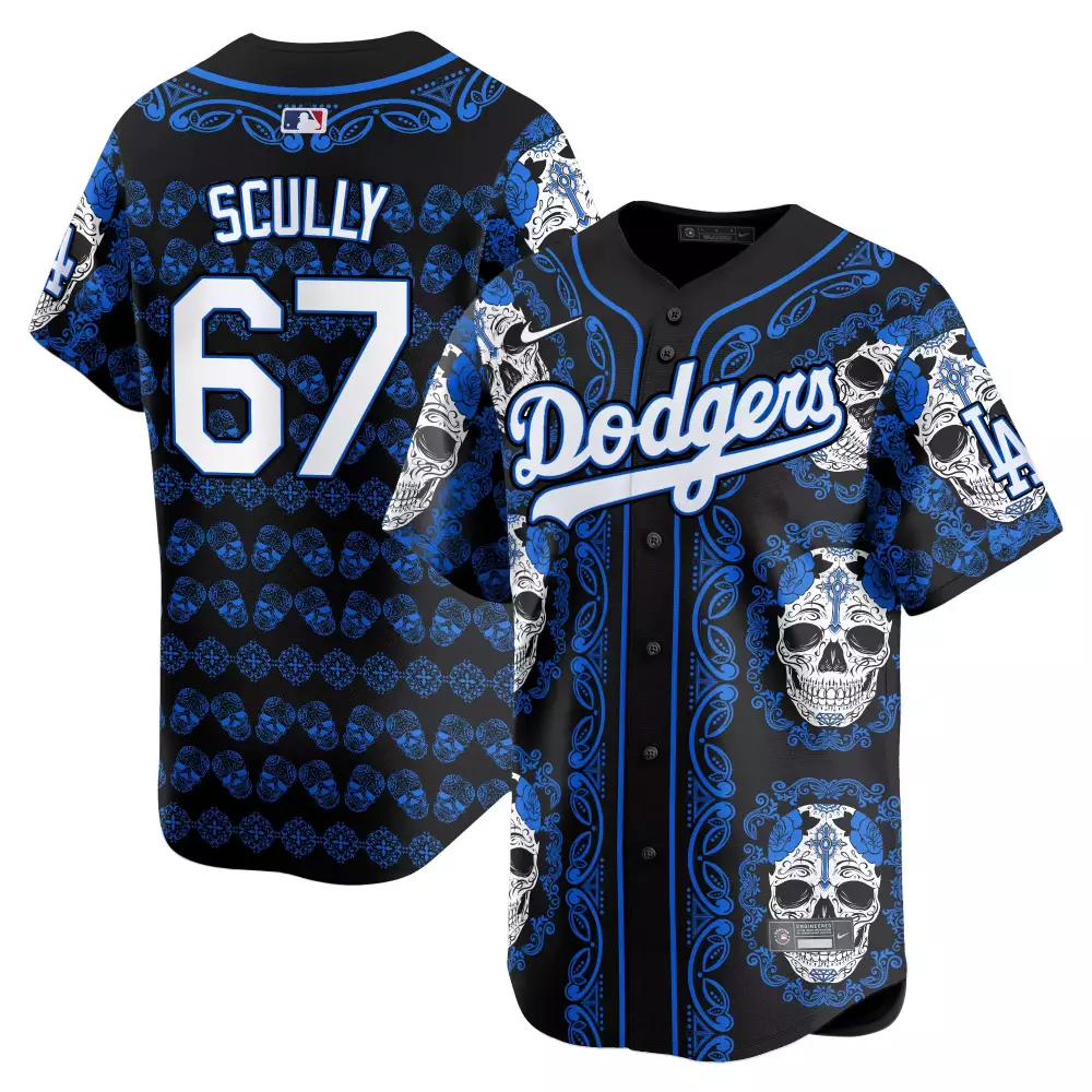 Vin Scully Dodgers Royal Paisley Sugar Skull Vapor Premier Limited Jersey | Unique Fan Gear for Men, Women & Youth