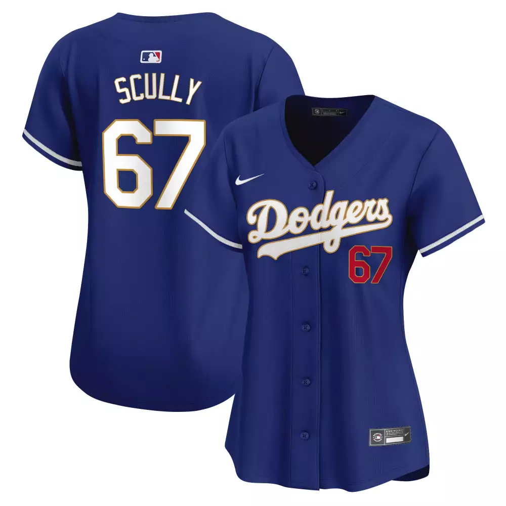 Vin Scully Women's Dodgers Armed Forces Day Jersey | Royal Vapor Premier Limited Edition | All Stitched Fan Gear | For Men, Women & Youth