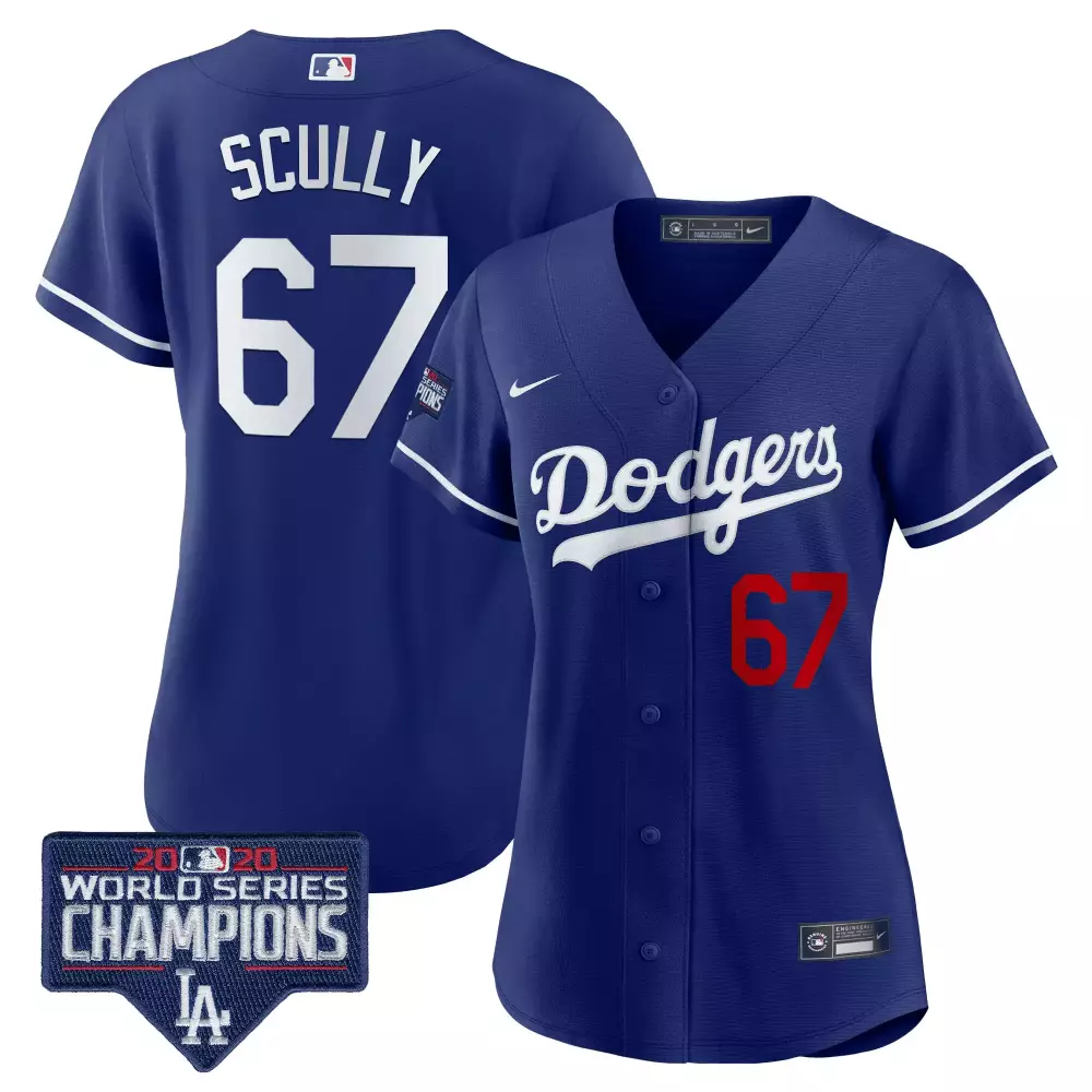 Vin Scully Women's Dodgers World Series Champions Jersey | Royal Limited Edition | All Stitched Fan Gear | For Men, Women & Youth