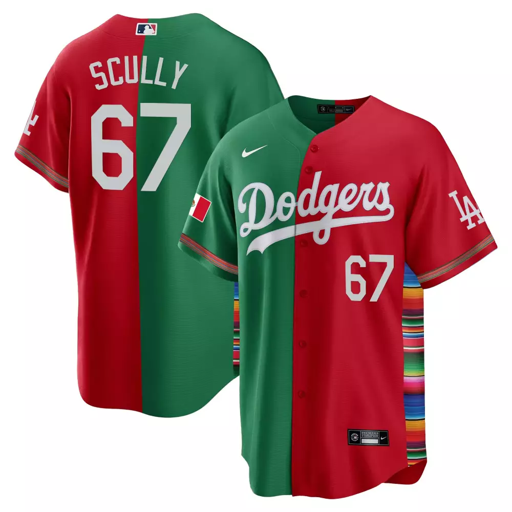 Vin Scully Men's Dodgers Mexico Cool Base Jersey V2 | Split Limited Edition | All Stitched Fan Gear | For Men, Women & Youth