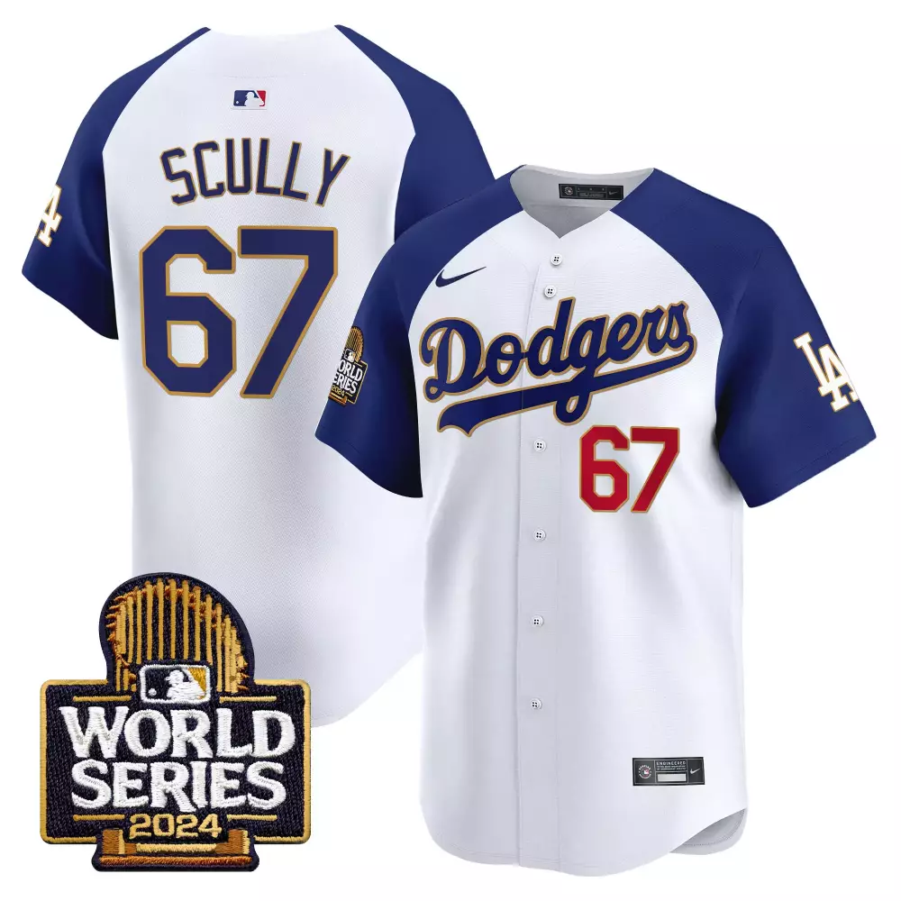 Vin Scully Men's Dodgers 2024 World Series Gold Trim Jersey | White Alternate Vapor Premier Limited Edition | All Stitched Fan Gear | For Men, Women & Youth