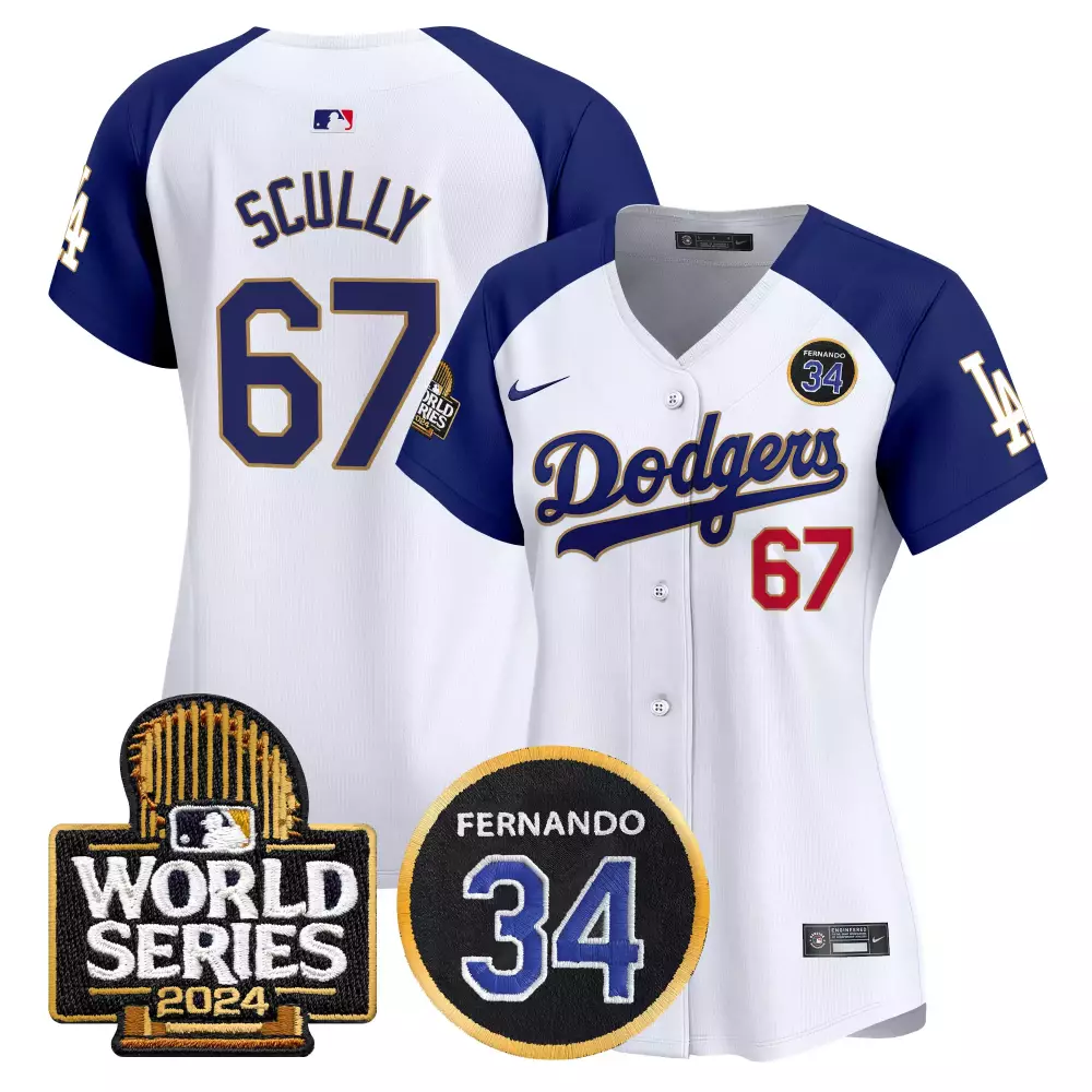 Vin Scully Dodgers 2024 Women's White Alternate Jersey | Fernando Valenzuela Memorial Patch | Vapor Premier Limited Edition | For Women, Men & Youth
