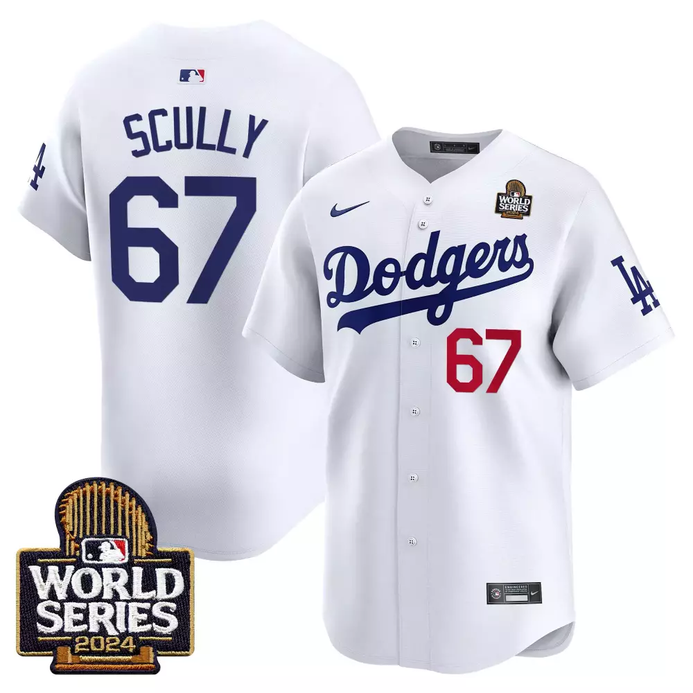 Vin Scully White Men's Dodgers 2024 World Series Jersey V2 | Stitched Vapor Premier Limited Edition | Fan Gear for Men, Women & Youth