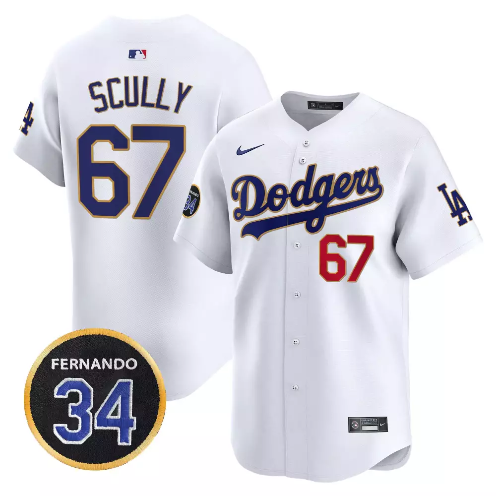 Vin Scully Dodgers 2024 Limited Edition Jersey | White Stitched with Fernando Valenzuela Patch | Fan Gear for Men, Women & Youth