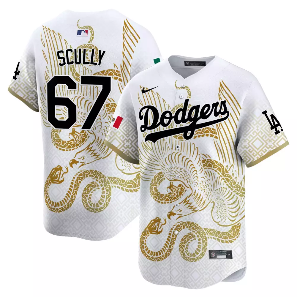 Vin Scully Dodgers Mexico Aztec Serpent Pattern Jersey | White Stitched Vapor Premier Limited Edition | Fan Gear for Men, Women & Youth