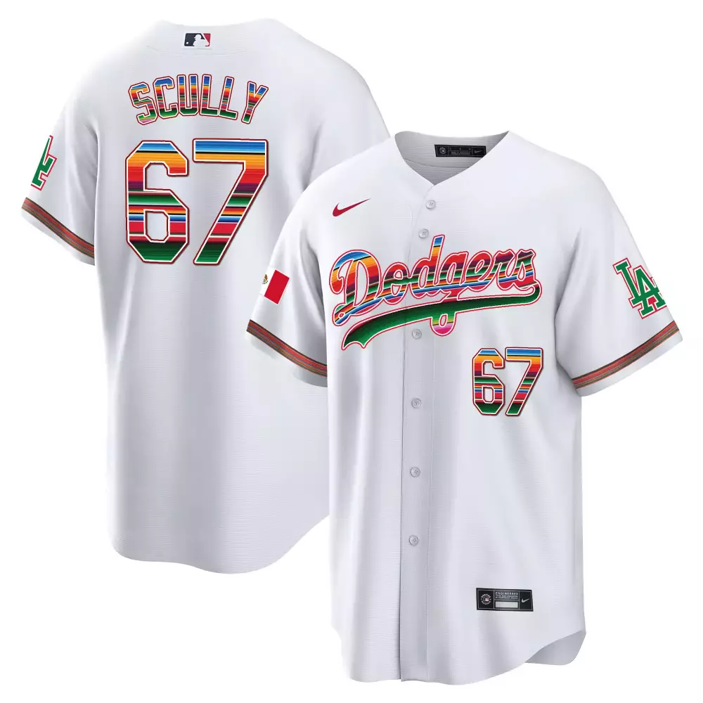 Vin Scully Dodgers Mexico Cool Base Limited Jersey | White Stitched | Limited Edition Fan Gear for Men, Women & Youth