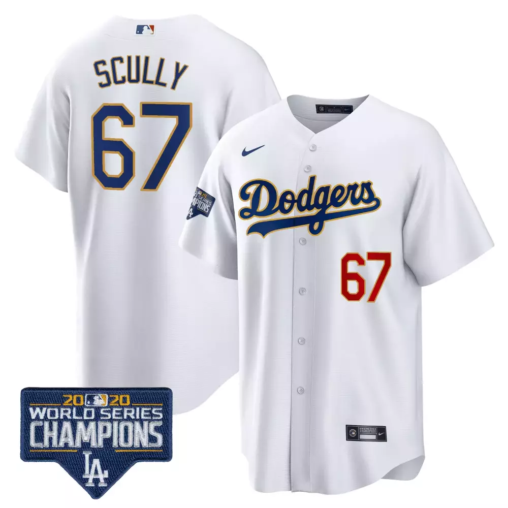Vin Scully Dodgers World Series Champions Jersey | Alternate White Gold Trim | Limited Edition | For Women | For Men, Women & Youth