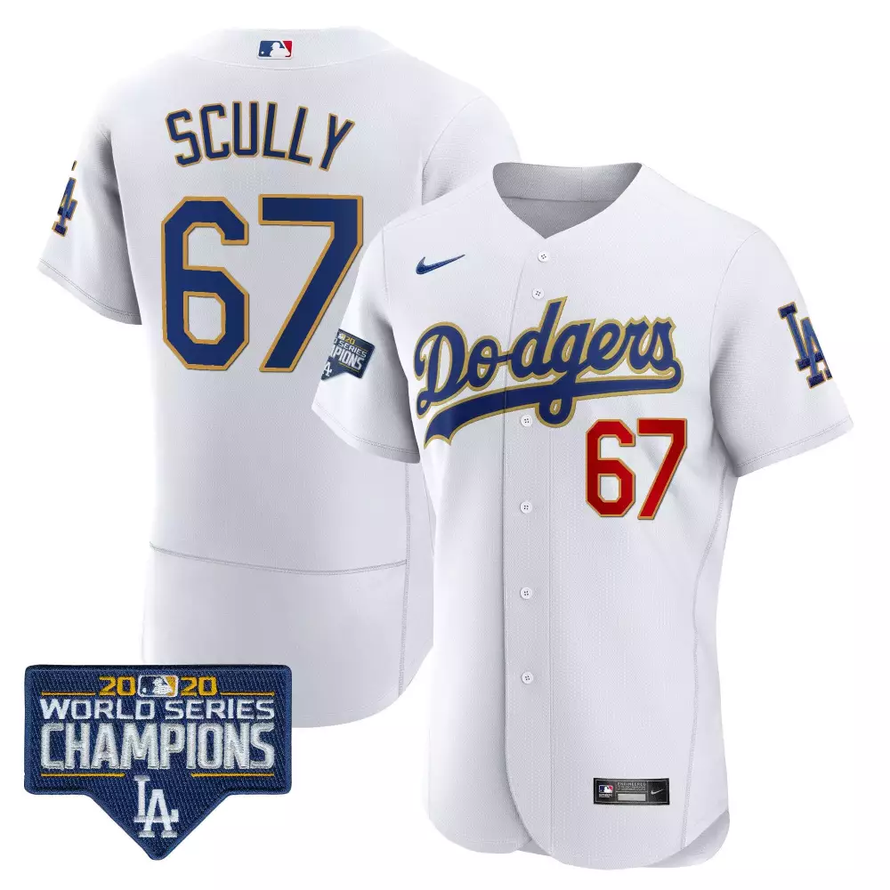 Vin Scully Dodgers World Series Champions Jersey | Alternate White Gold Trim | Limited Edition | For Women | For Men, Women & Youth