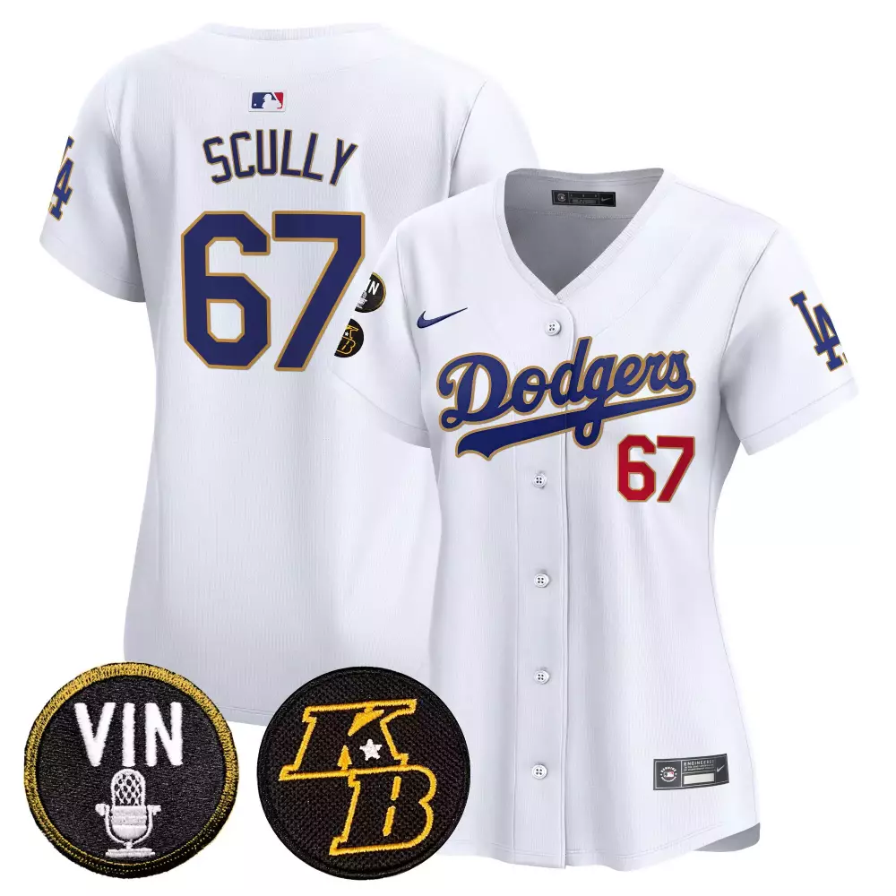 Vin Scully Dodgers World Series Champions Patch Gold Trim Jersey | Limited Edition Stitched Fan Gear | For Women