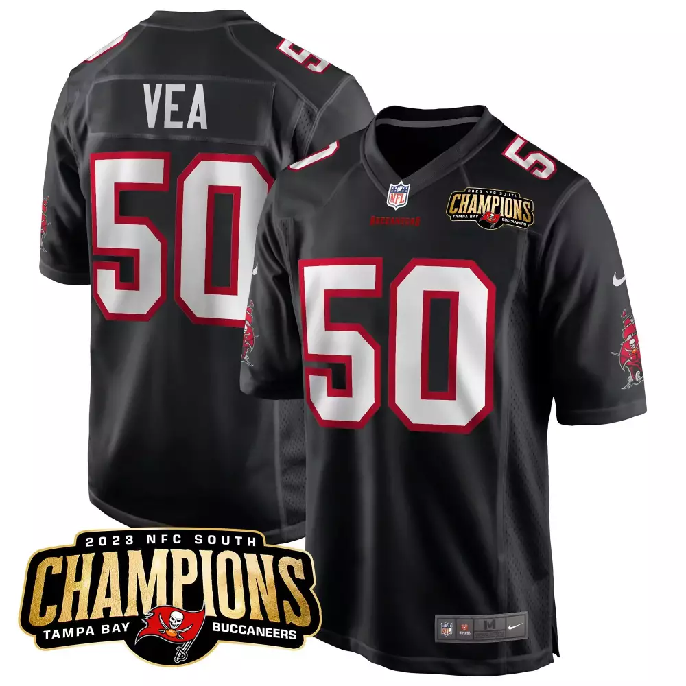 vita vea black mens tampa bay buccaneers 2023 nfc south champions patch game jersey all stitched