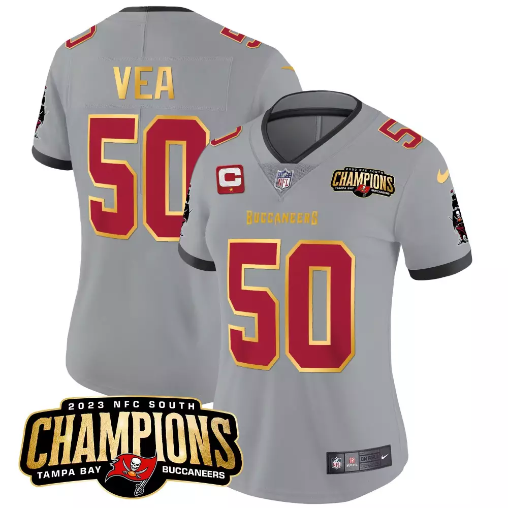 vita vea gray womens tampa bay buccaneers 2023 nfc south champions patch gold trim vapor jersey all stitched