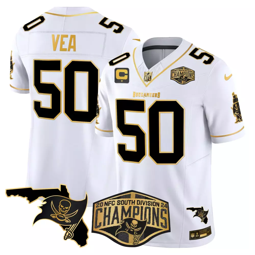 vita vea white gold mens tampa bay buccaneers 2024 nfc south division champions patch gold vapor limited jersey all stit