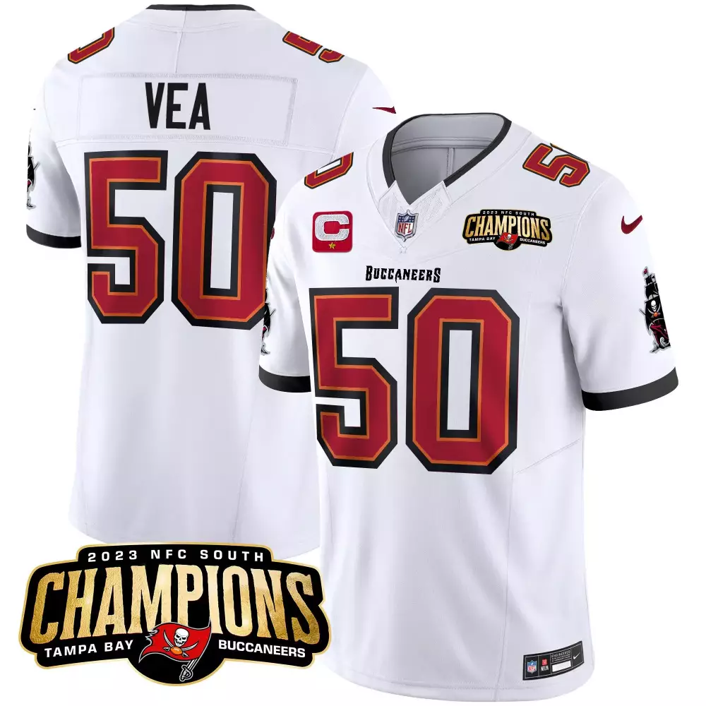 vita vea white mens tampa bay buccaneers 2023 nfc south champions patch vapor jersey all stitched