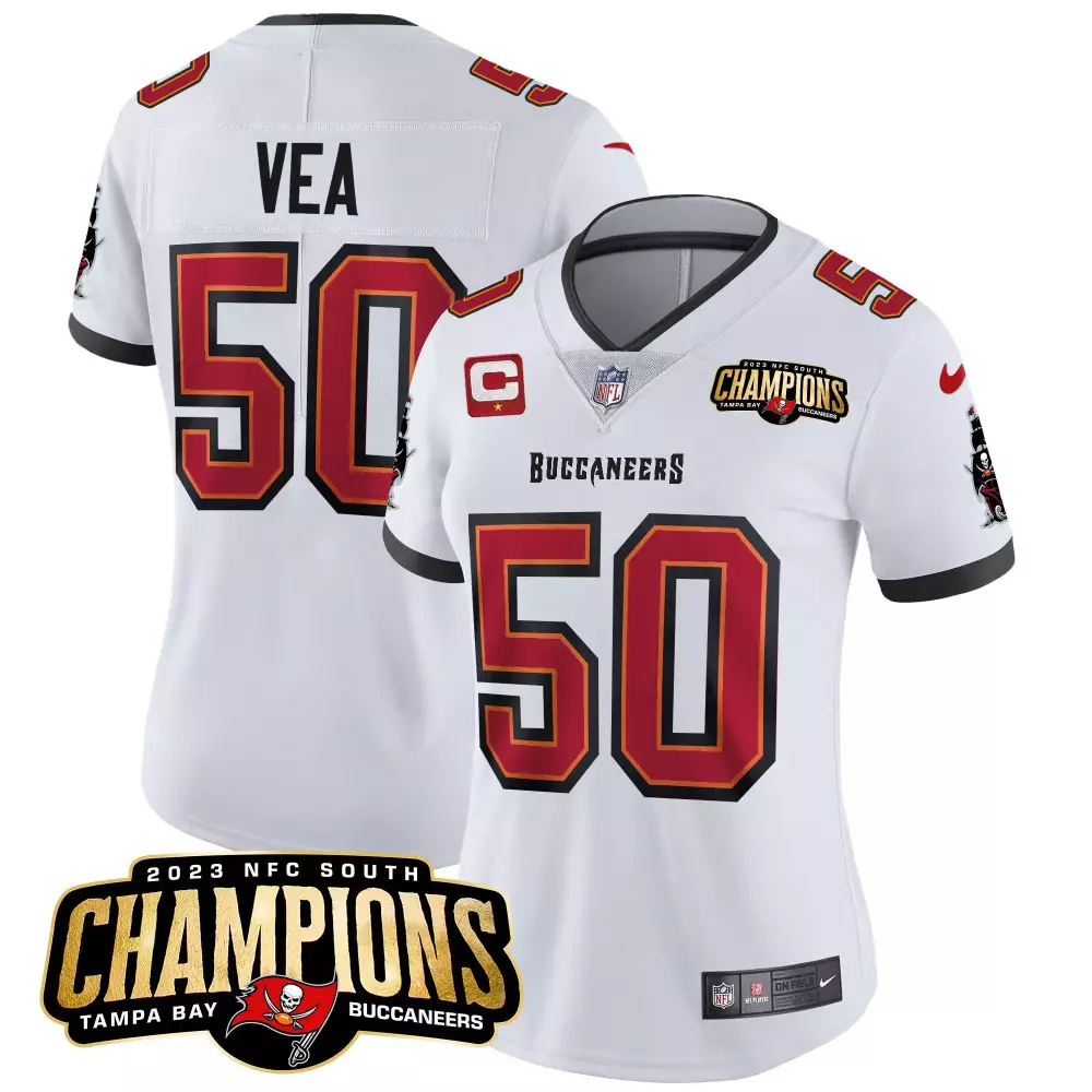 vita vea white womens tampa bay buccaneers 2023 nfc south champions patch vapor jersey all stitched