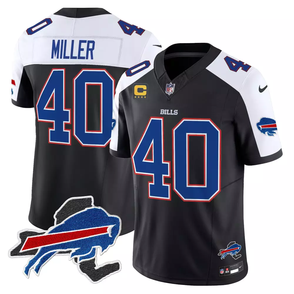 Miller Buffalo Bills New York Patch Vapor Limited Jersey V3 | Black Alternate Stitched Fan Gear | For Men, Women & Youth
