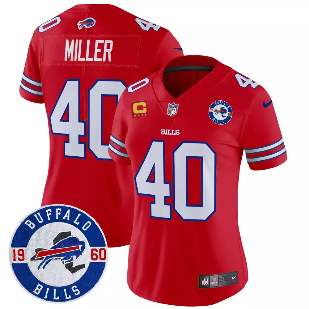 von miller red womens buffalo bills 2024 vapor limited jersey est 1960 patch all stitched