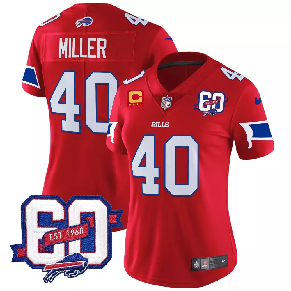 von miller red womens buffalo bills 2024 vapor limited jersey est 1960 patch all stitched