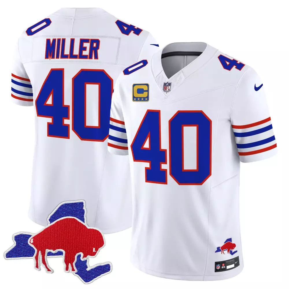 Von Miller Buffalo Bills White Men's Throwback 2024 Vapor Limited Jersey | Stitched Design | Game Day Outfit | For Men, Women & Youth