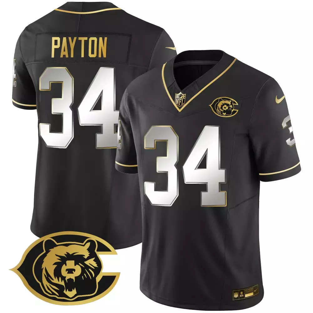 walter payton black gold mens chicago bears white gold black gold jersey all stitched