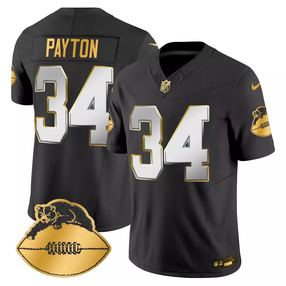 walter payton black gold mens chicago bears white gold black gold jersey all stitched