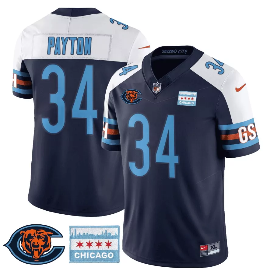 walter payton navy alternate mens chicago bears city edition gsh jersey chicago flag all stitched