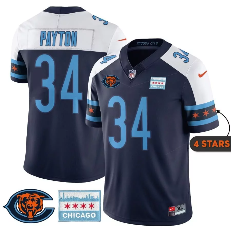 walter payton navy alternate mens chicago bears city edition gsh jersey chicago flag all stitched