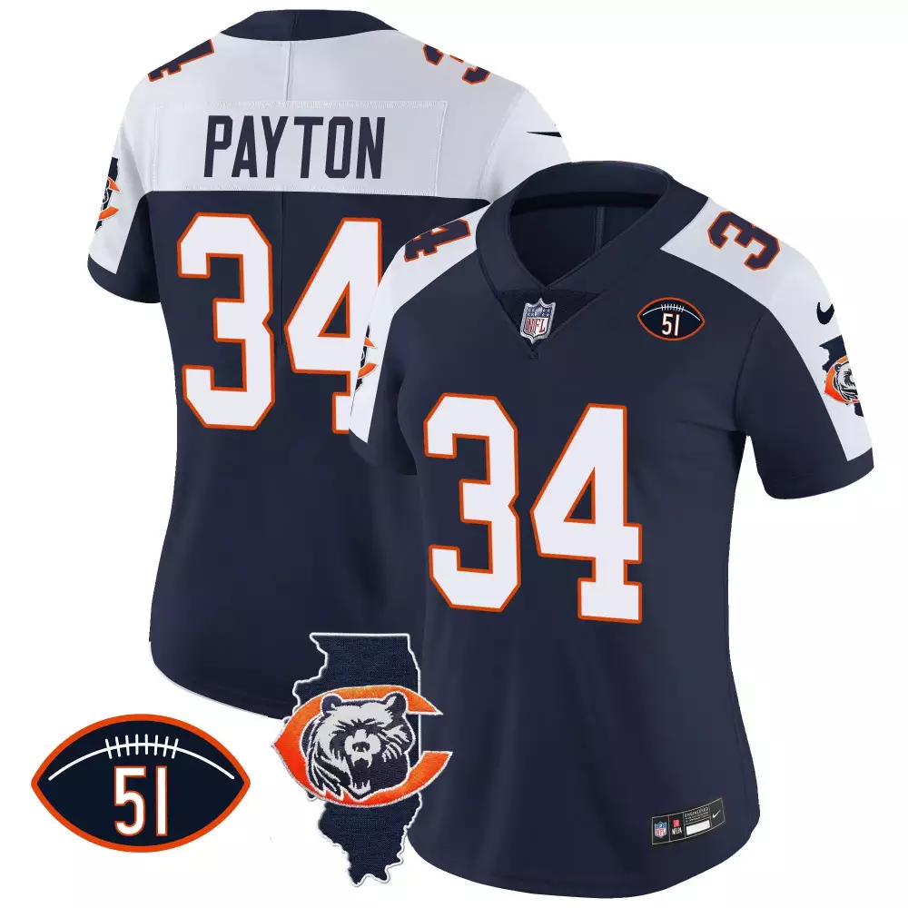 walter payton navy alternate womens chicago bears throwback illinois patch vapor jersey all stitched