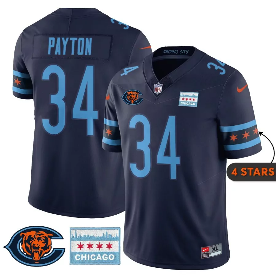 walter payton navy mens chicago bears city edition jersey chicago flag all stitched