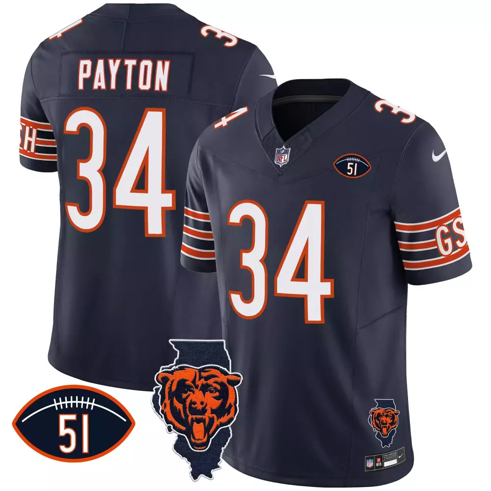 walter payton navy mens chicago bears illinois patch vapor jersey all stitched