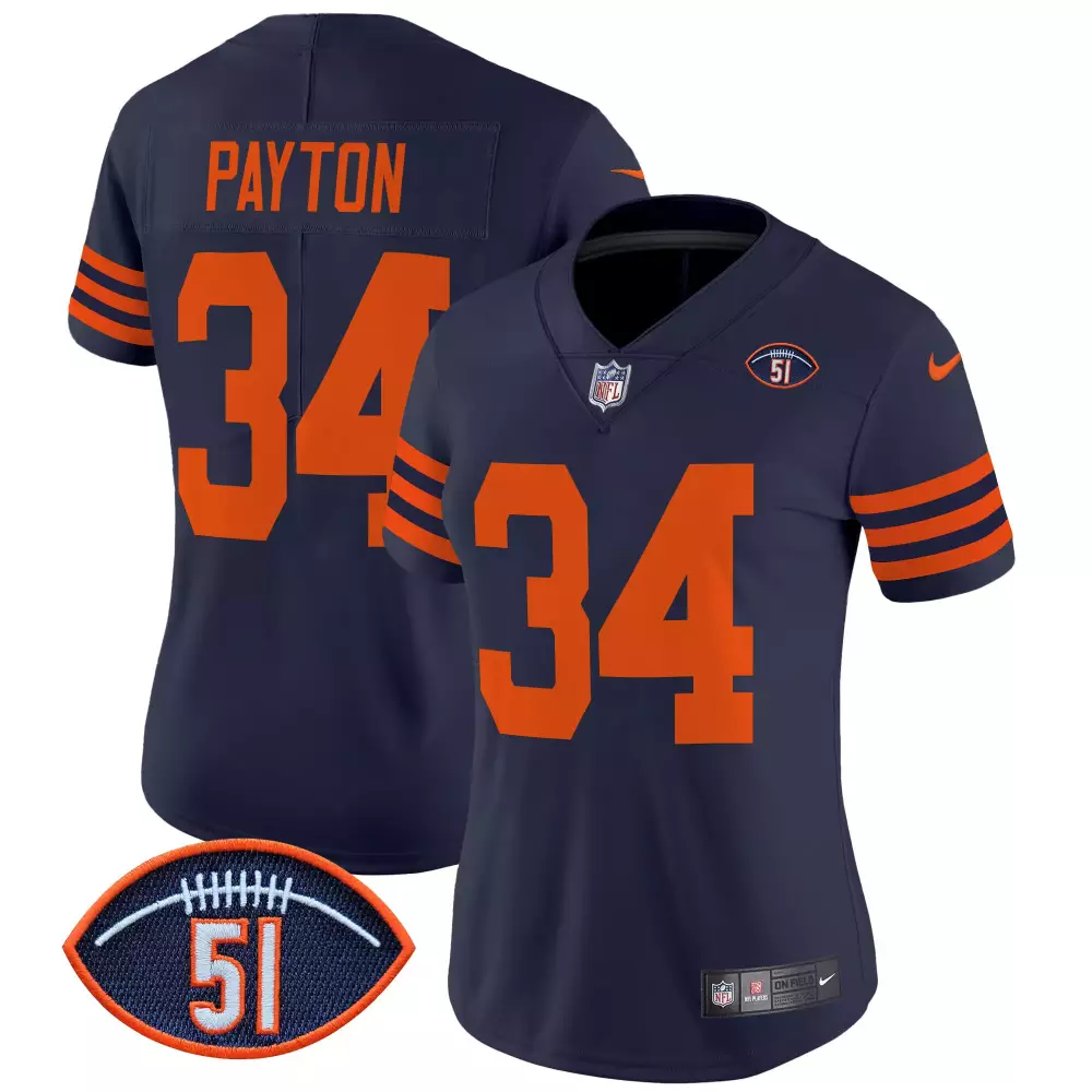 walter payton navy sleeves womens chicago bears throwback vapor jersey all stitched