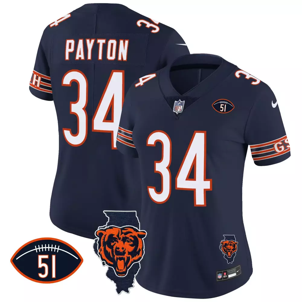 walter payton navy sleeves womens chicago bears throwback vapor jersey all stitched
