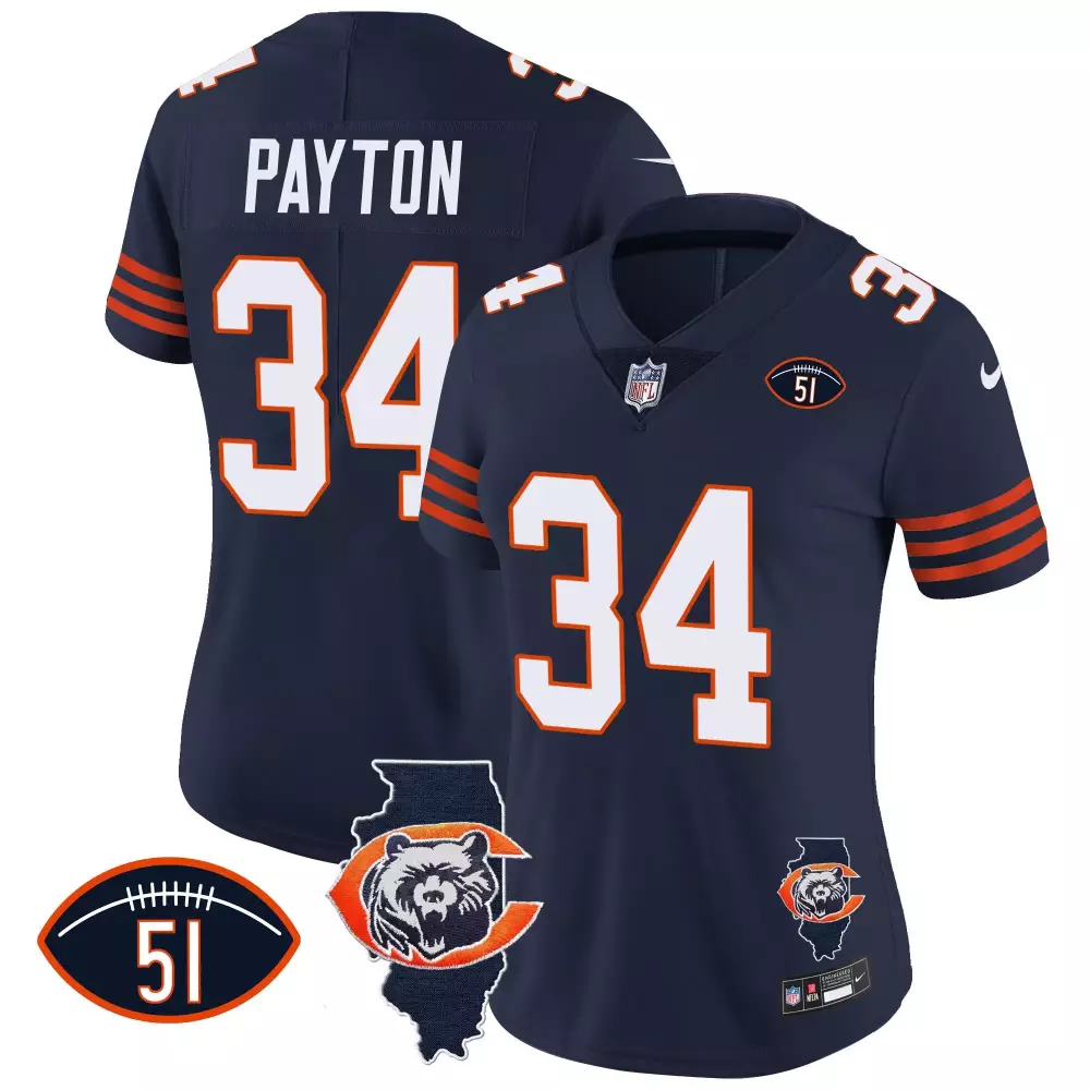 walter payton navy womens chicago bears throwback illinois patch vapor jersey all stitched