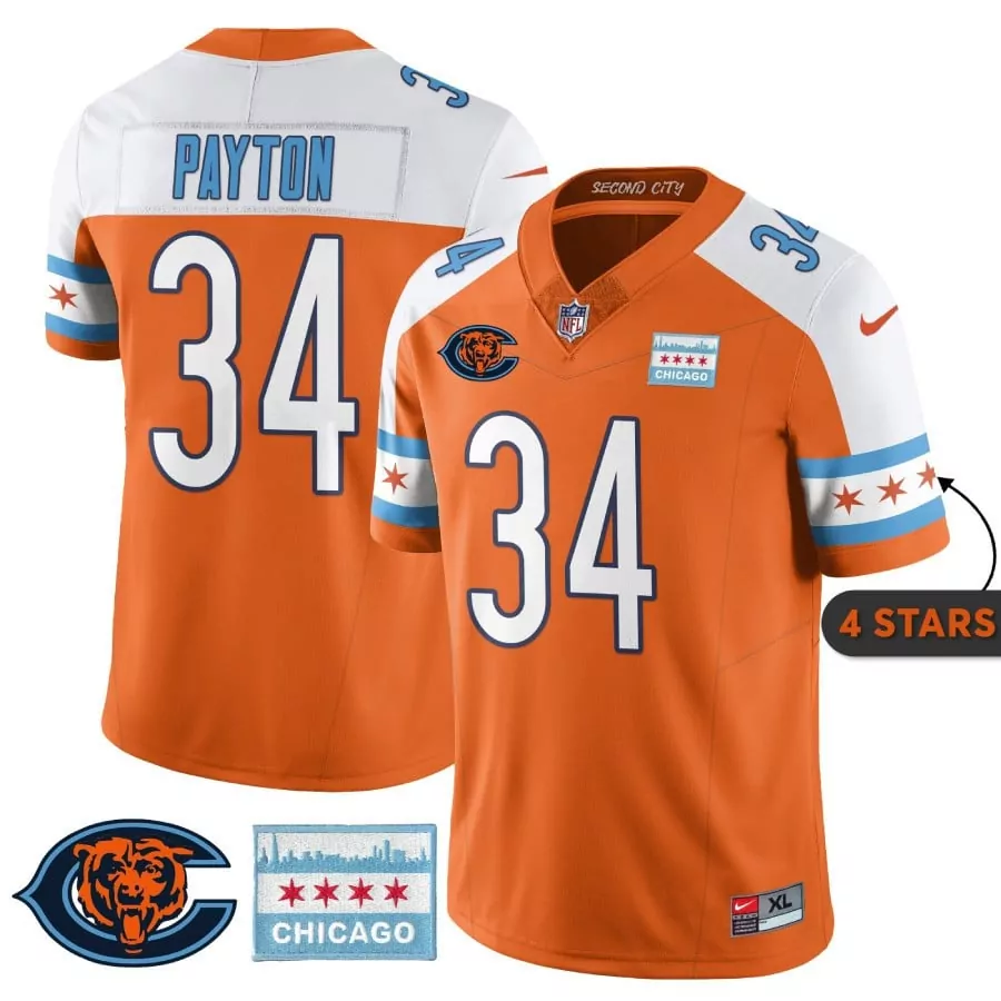 walter payton orange alternate mens chicago bears city edition gsh jersey chicago flag all stitched 1