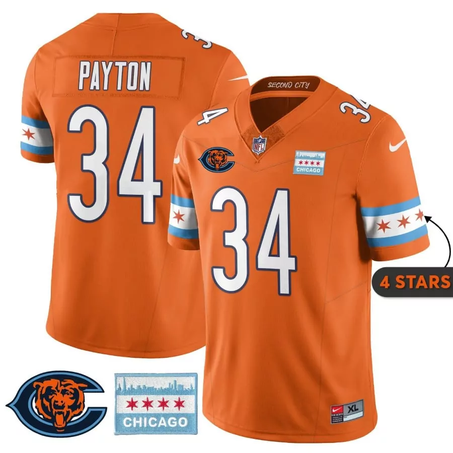 walter payton orange mens chicago bears city edition gsh jersey chicago flag all stitched 1