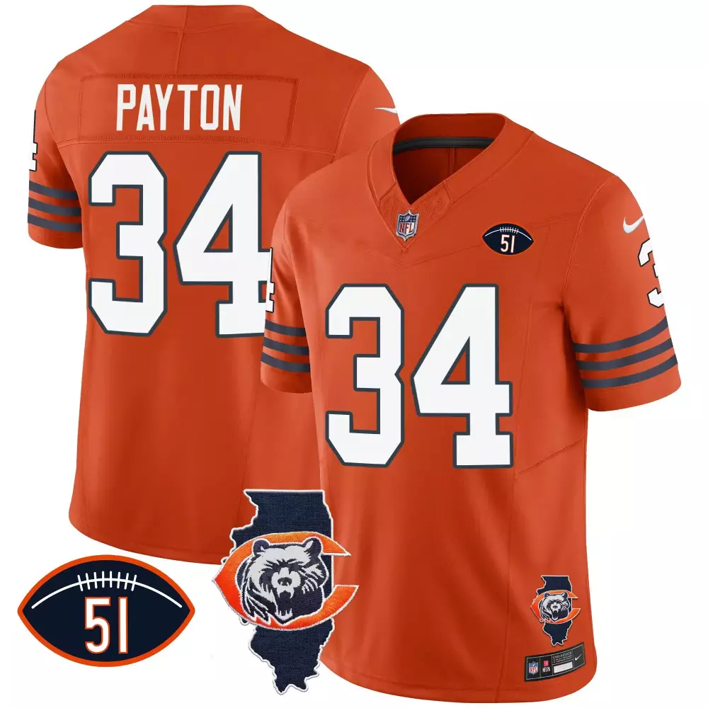 walter payton orange mens chicago bears throwback illinois patch vapor jersey all stitched