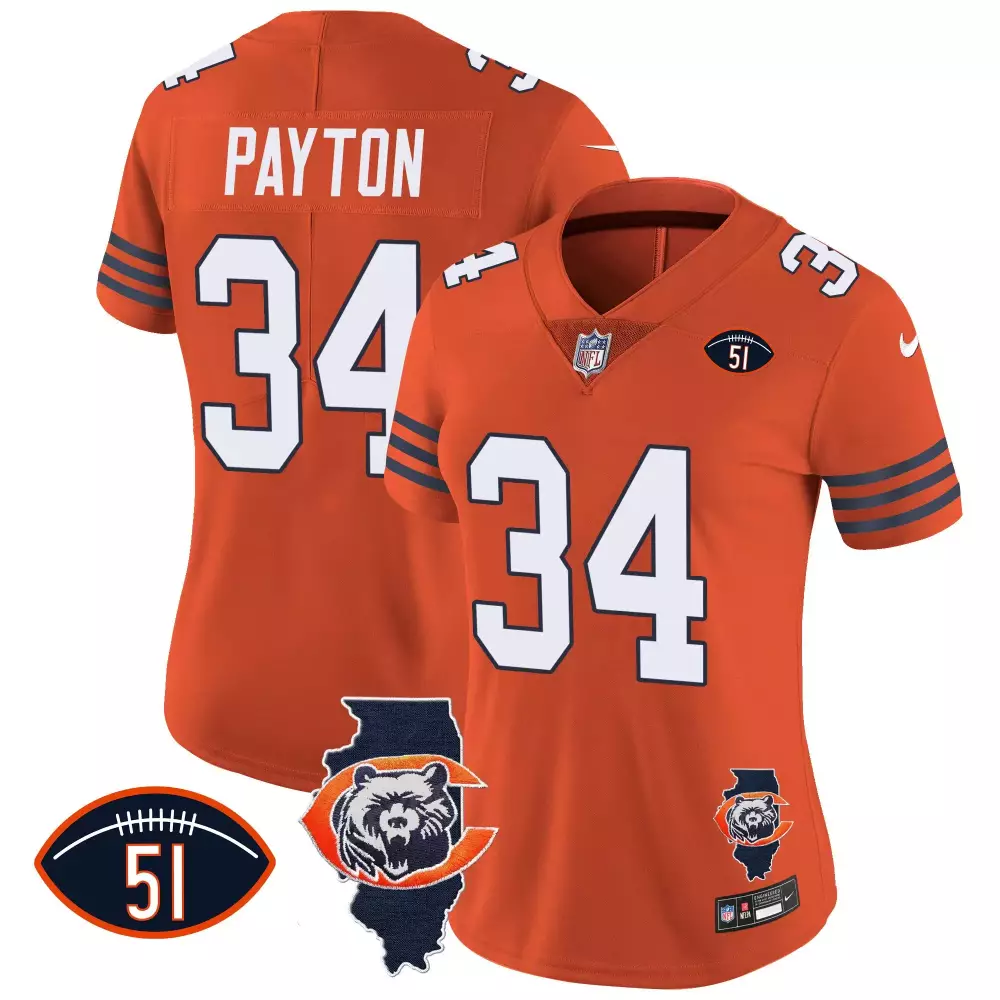 walter payton orange womens chicago bears throwback illinois patch vapor jersey all stitched