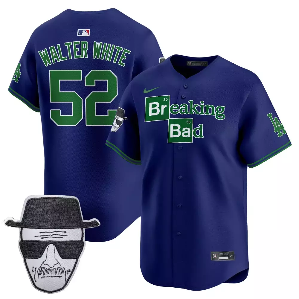 walter white royal mens los angeles dodgers breaking bad walter white patch vapor premier limited jersey all stitched